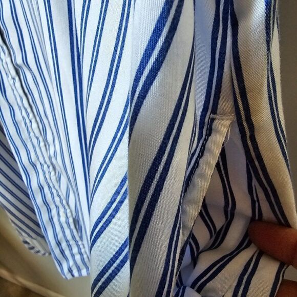 EUC LIKE NEW TERRE BLUE 100% LYOCELL STRIPED EMBROIDERED BUTTON DOWN DRESS SZ L - Picture 4 of 16